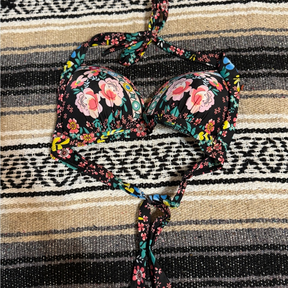 Floral Black Bikini Top
